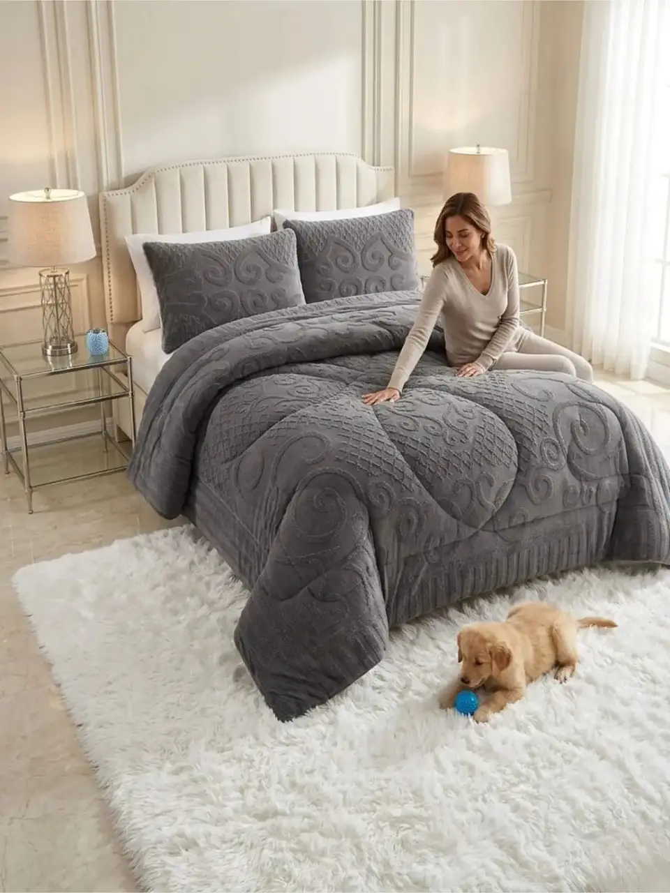 Cubrecama Plumón Jacquard Premium 2 Plazas Invierno Térmico 1