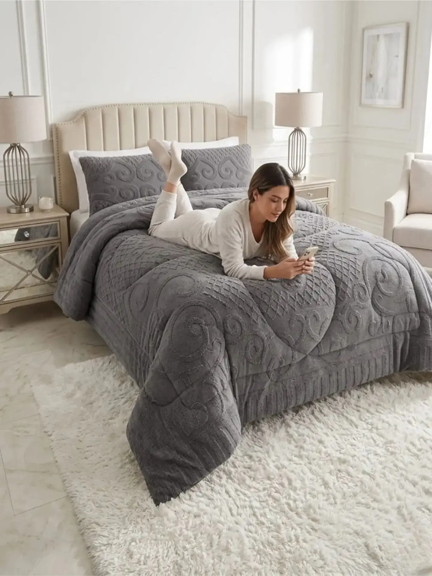 Cubrecama Plumón Jacquard Premium 2 Plazas Invierno Térmico 4