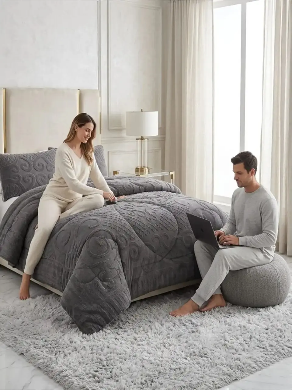 Cubrecama Plumón Jacquard Premium 2 Plazas Invierno Térmico 5