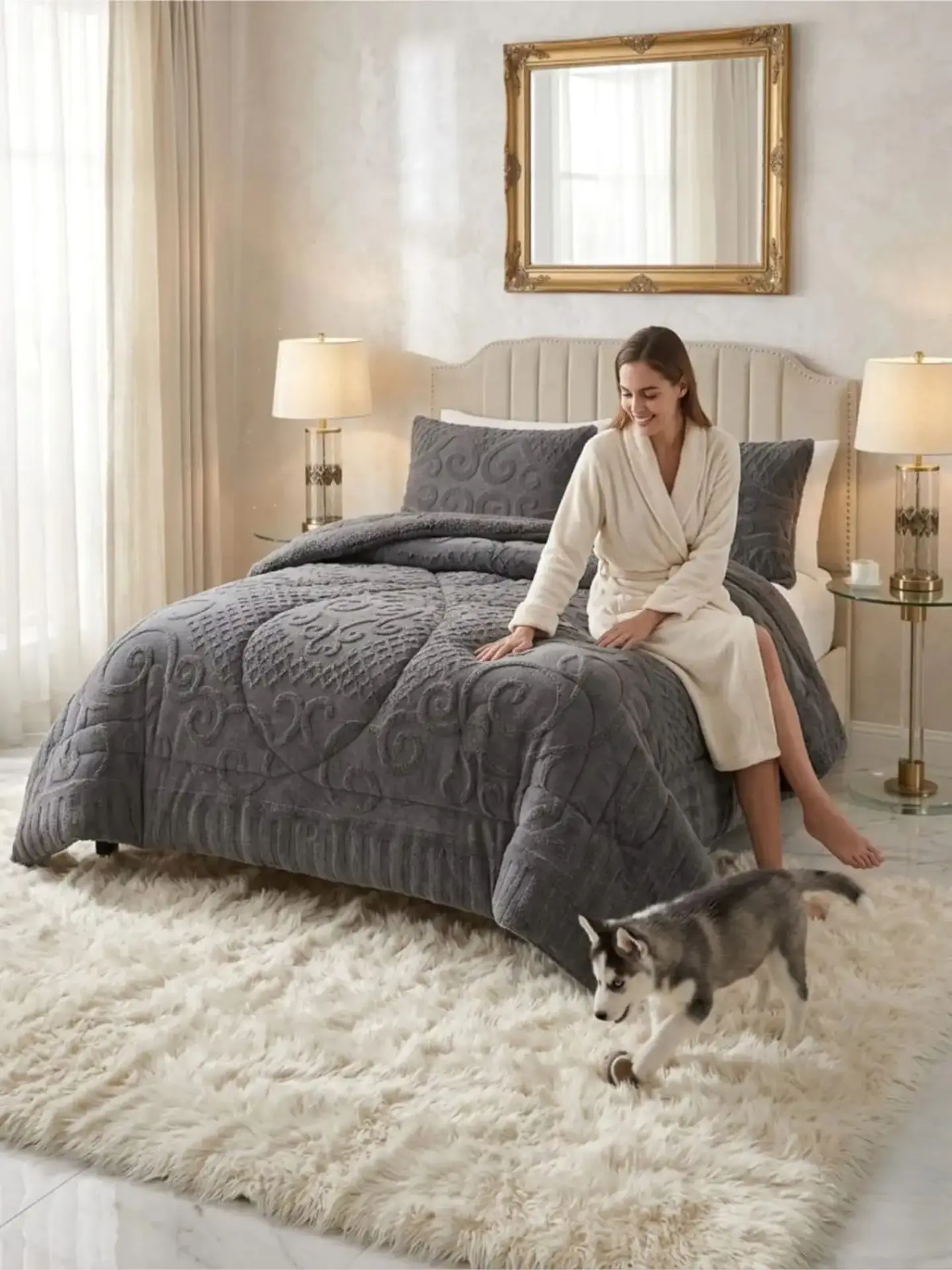 Cubrecama Plumón Jacquard Premium 2 Plazas Invierno Térmico 6