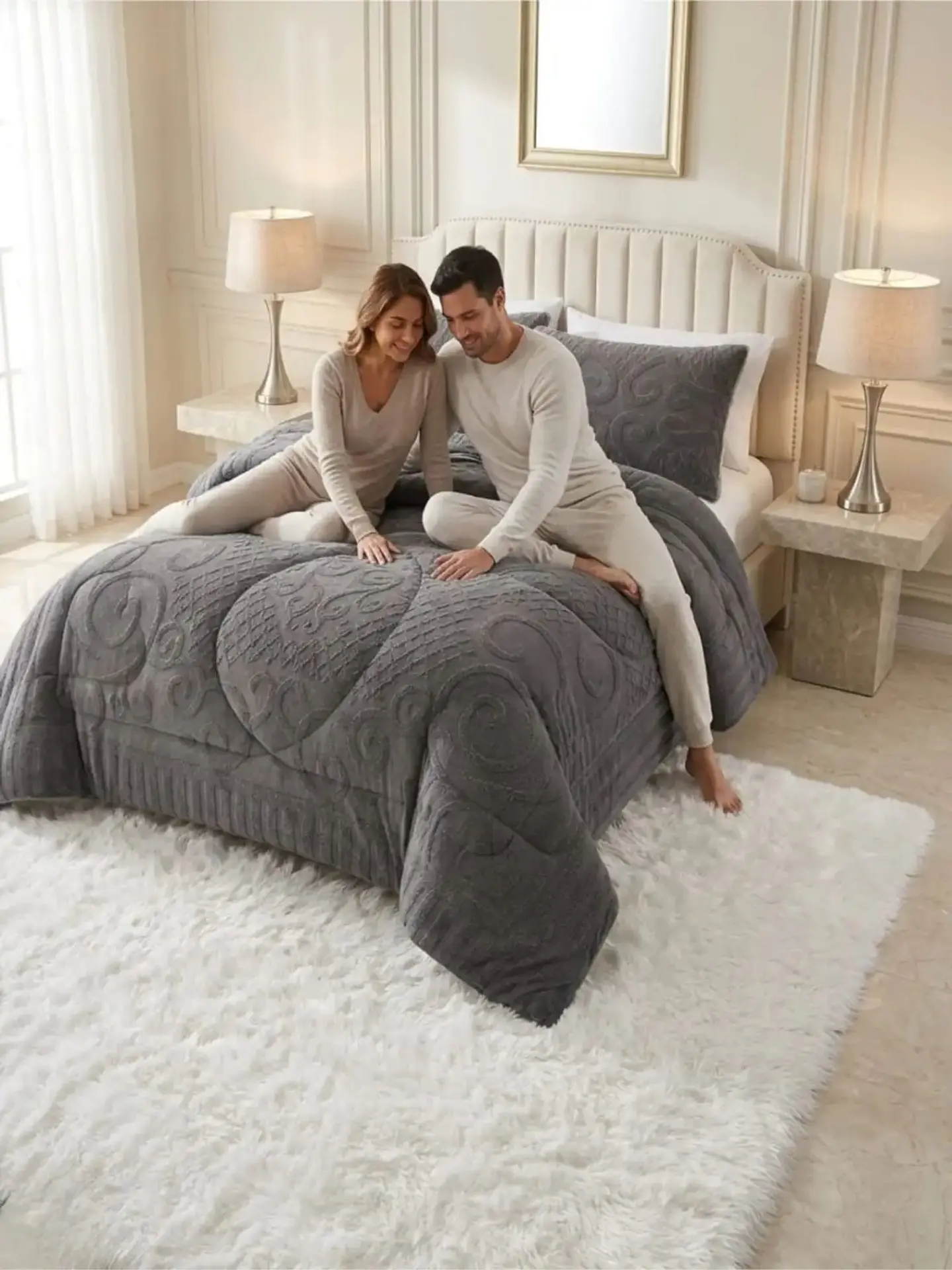 Cubrecama Plumón Jacquard Premium 2 Plazas Invierno Térmico 7