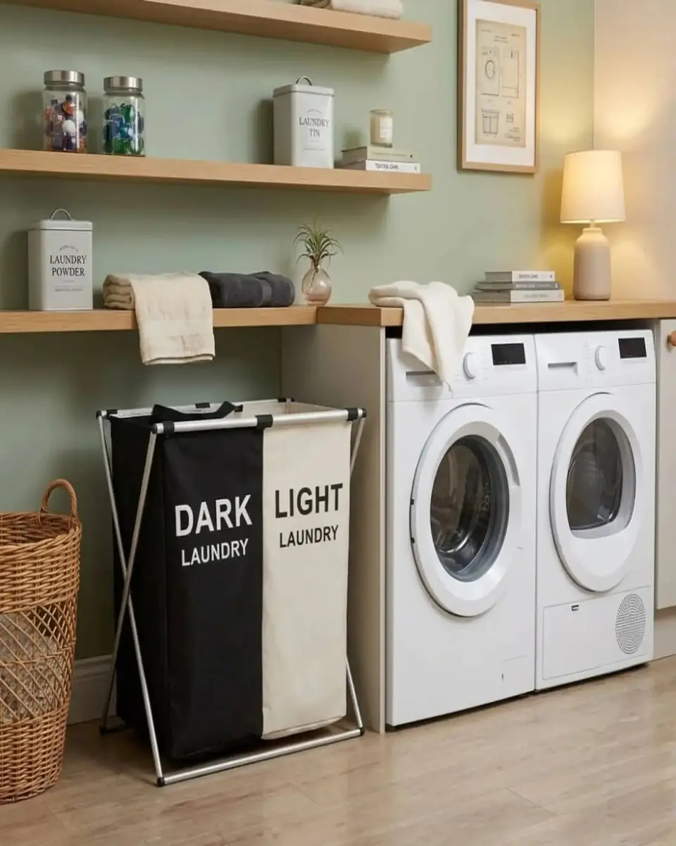 Cesto Organizador de Ropa De Doble Compartimiento Plegable 2