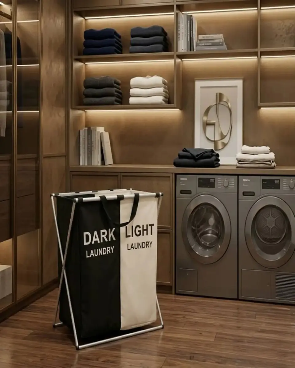 Cesto Organizador de Ropa De Doble Compartimiento Plegable 4