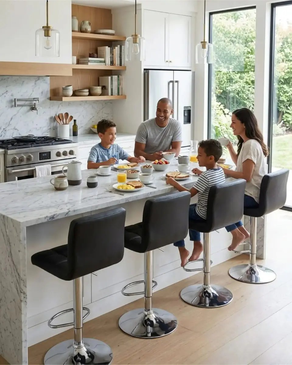 Silla de Bar Premium con Respaldo Acolchado y Base Cromada 4