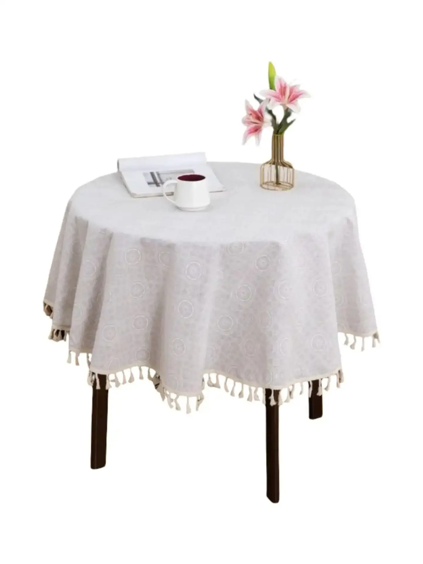 Mantel Redondo Bohemio con Flecos 140 Cm Diámetro 3