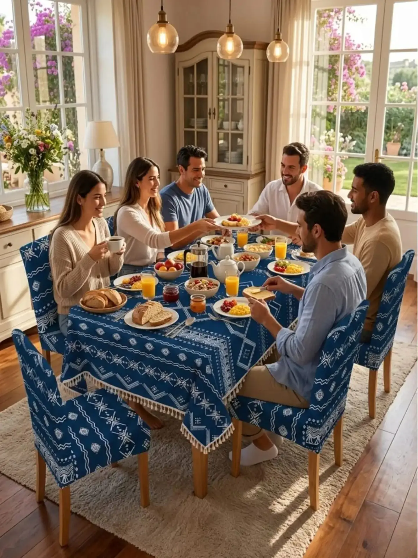 Set de Mantel Antimanchas + 6 Fundas Sillas Elásticas 2