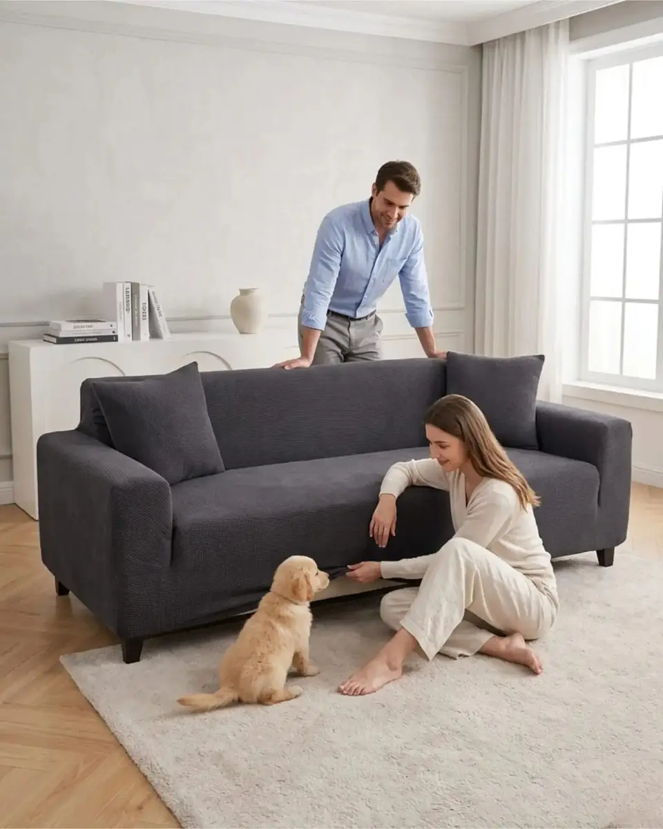Funda De Sofa 4 Cuerpos Tela Cuadrille De Elastico Premium 1