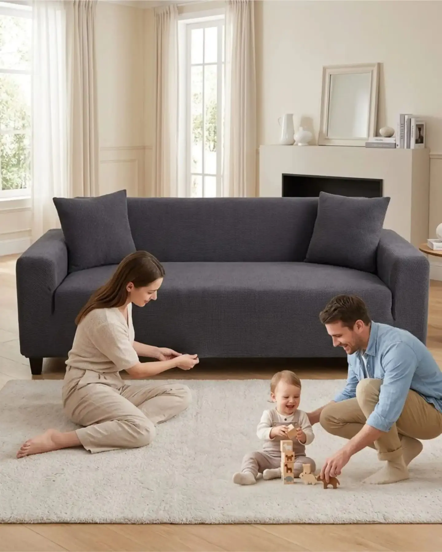 Funda De Sofa 4 Cuerpos Tela Cuadrille De Elastico Premium 3