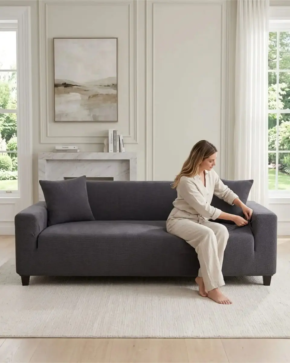 Funda De Sofa 4 Cuerpos Tela Cuadrille De Elastico Premium 5