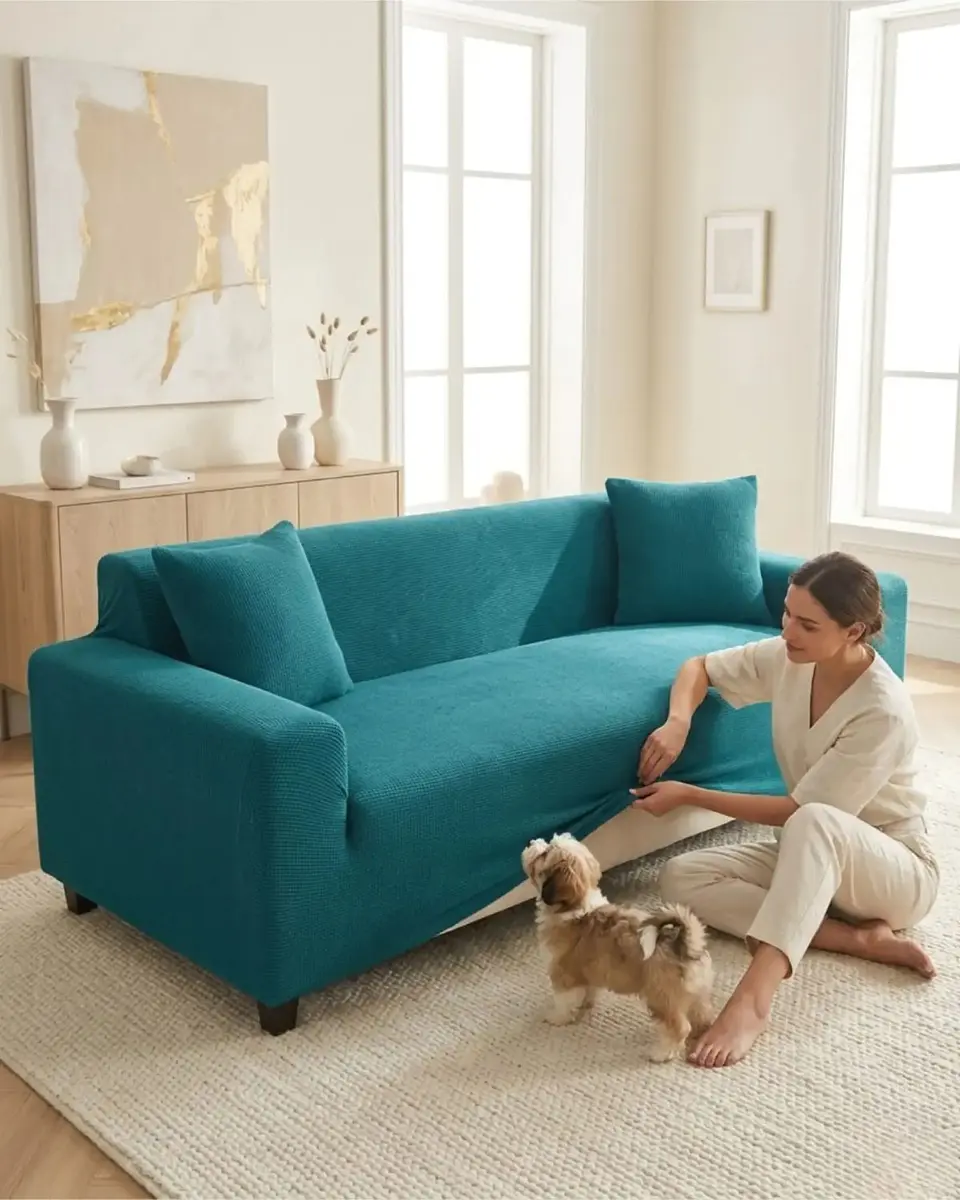 Funda De Sofa 4 Cuerpos Tela Cuadrille De Elastico Premium 5