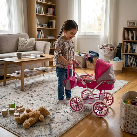 Coche De Muñecas Estilo Clásico Incluye Bolso Y Canasto Accesorios