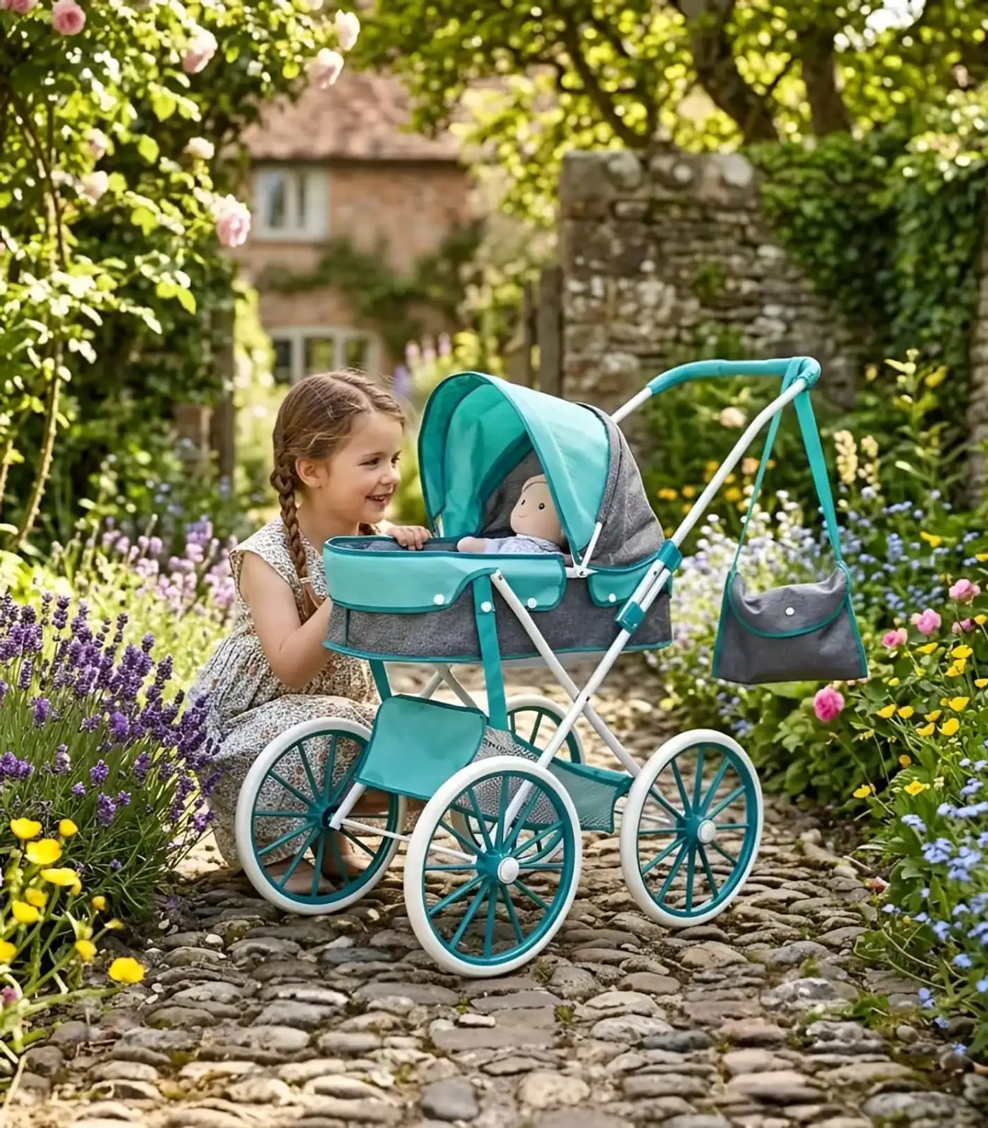 Coche De Muñecas Estilo Clásico Incluye Bolso Y Canasto Accesorios 3