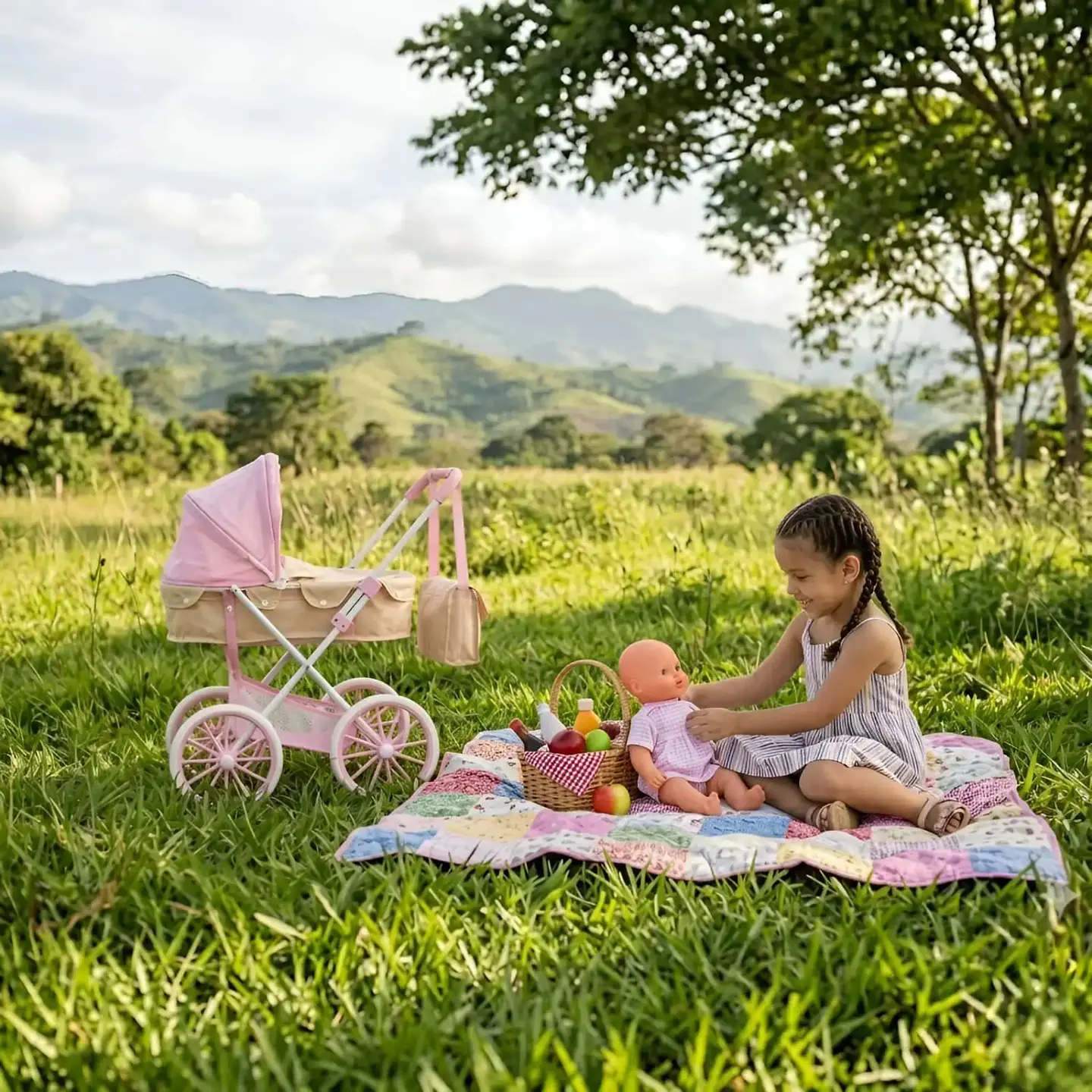 Coche De Muñecas Estilo Clásico Incluye Bolso Y Canasto Accesorios 3