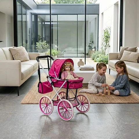 Coche De Muñecas Estilo Clásico Incluye Bolso Y Canasto Accesorios