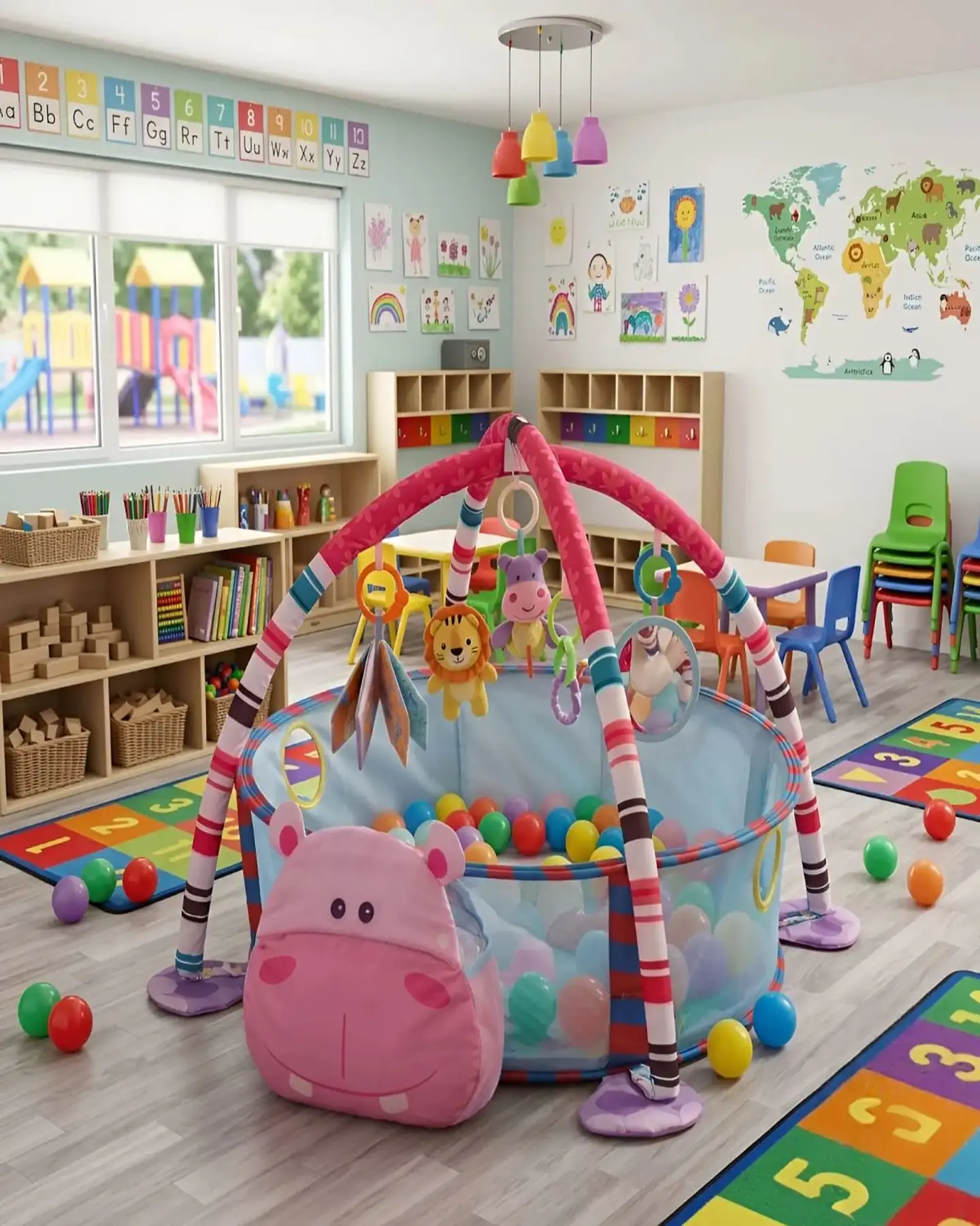 Gimnasio de Actividades y Piscina de Pelotas 2 en 1 para Bebé 1
