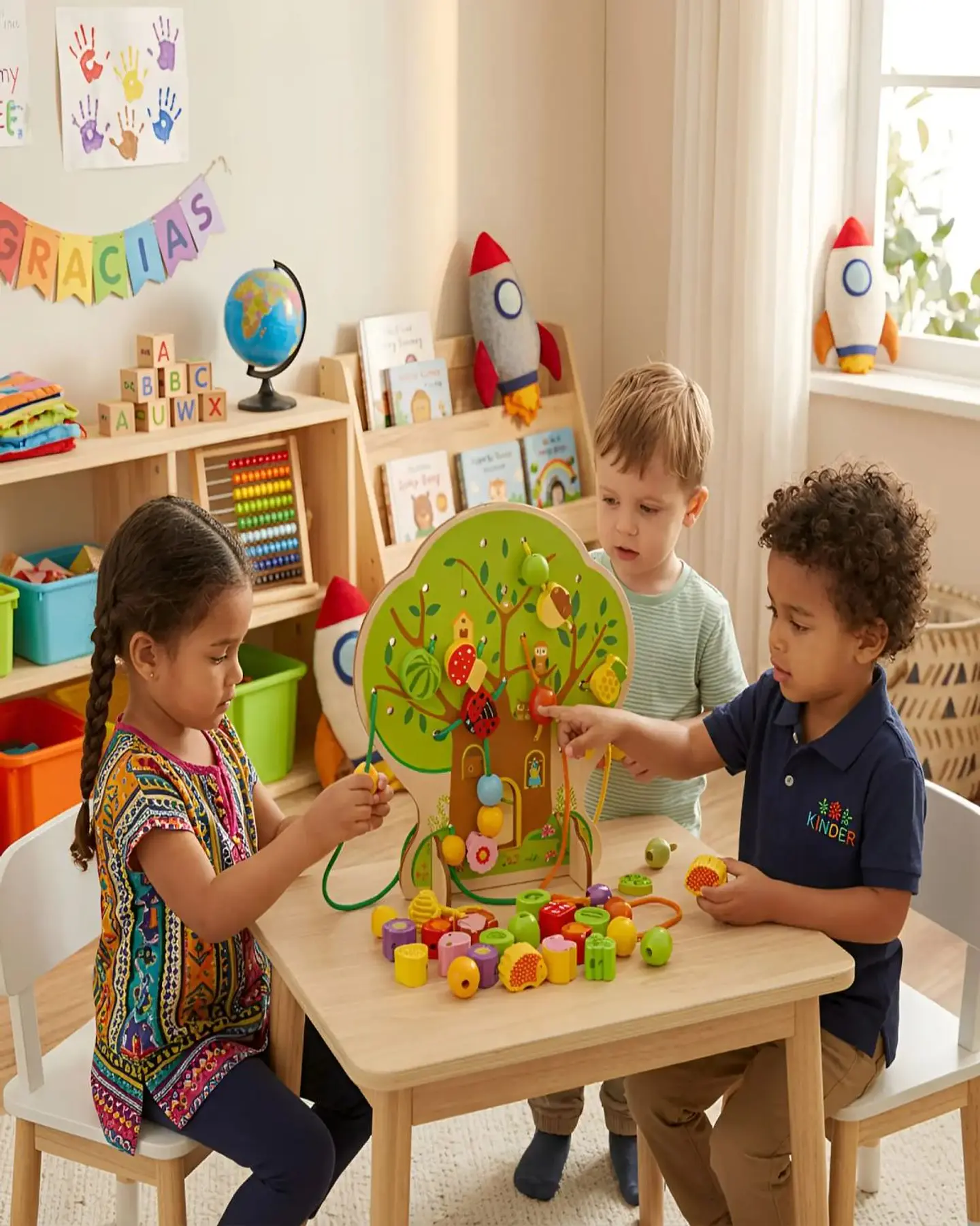 Juego de Enhebrado de Madera Árbol Montessori con Piezas de Frutas y Animales 2