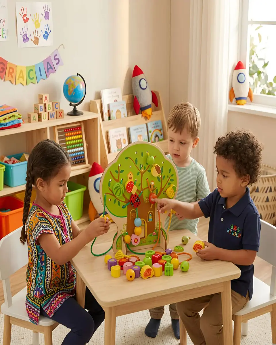 Juego de Enhebrado de Madera Árbol Montessori con Piezas de Frutas y Animales 2