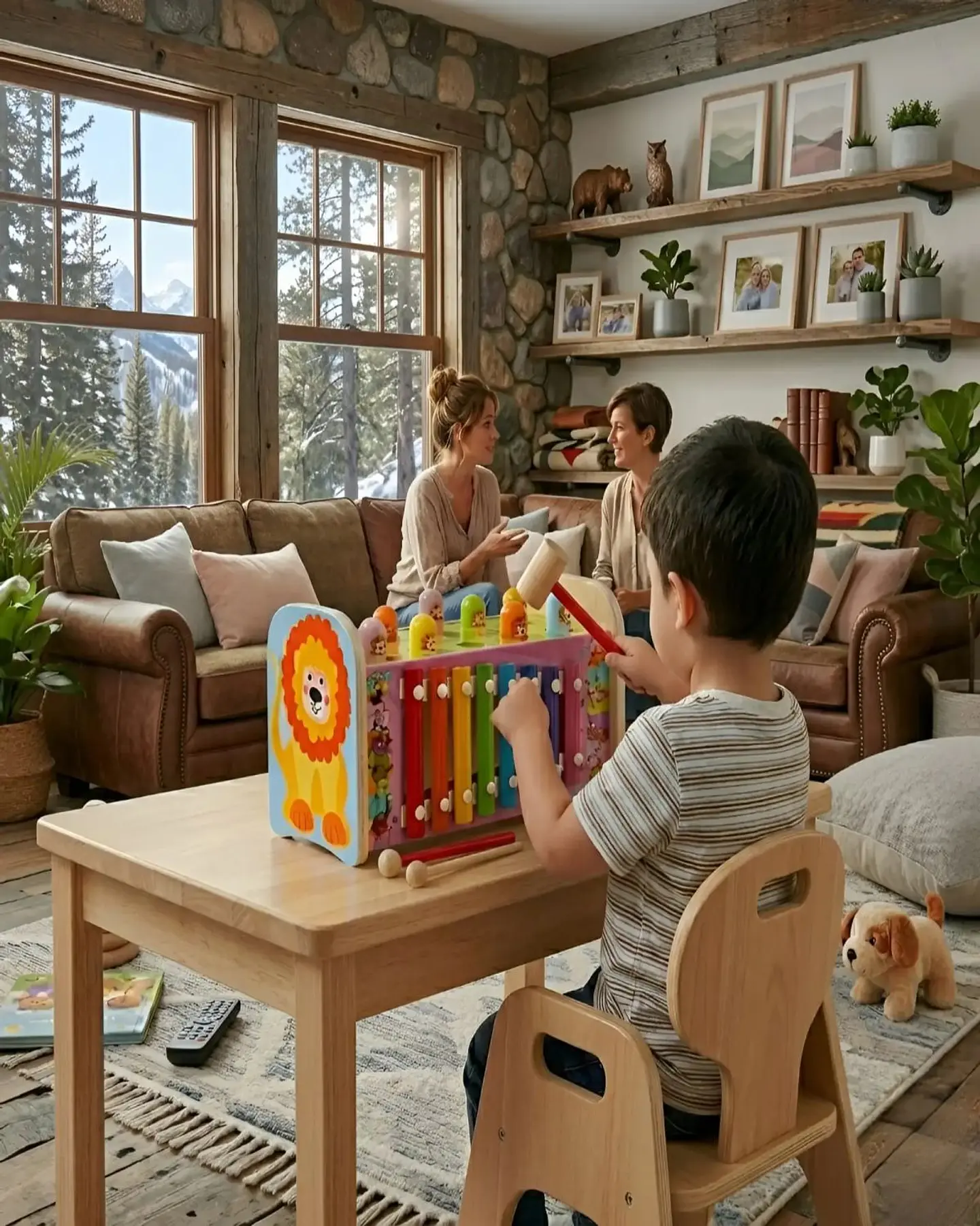 Juguete Musical 2 en 1 de Madera Xilófono y Juego de Martillar León 4