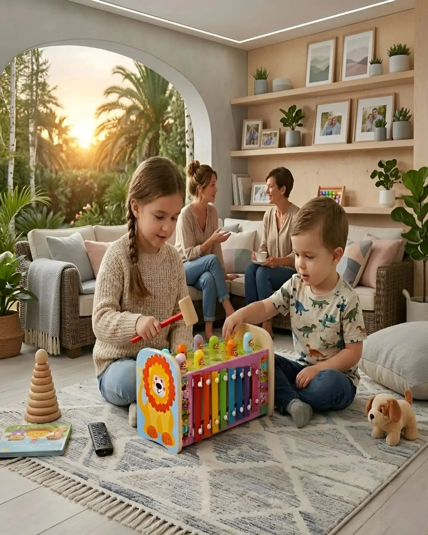Juguete Musical 2 en 1 de Madera Xilófono y Juego de Martillar León 5