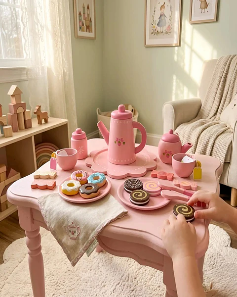 Set de Té de Madera Infantil - Juego de Té y Pastelería con Accesorios
