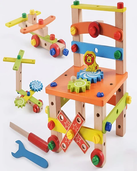 Silla de Actividades y Banco de Herramientas de Madera Montessori 2 en 1