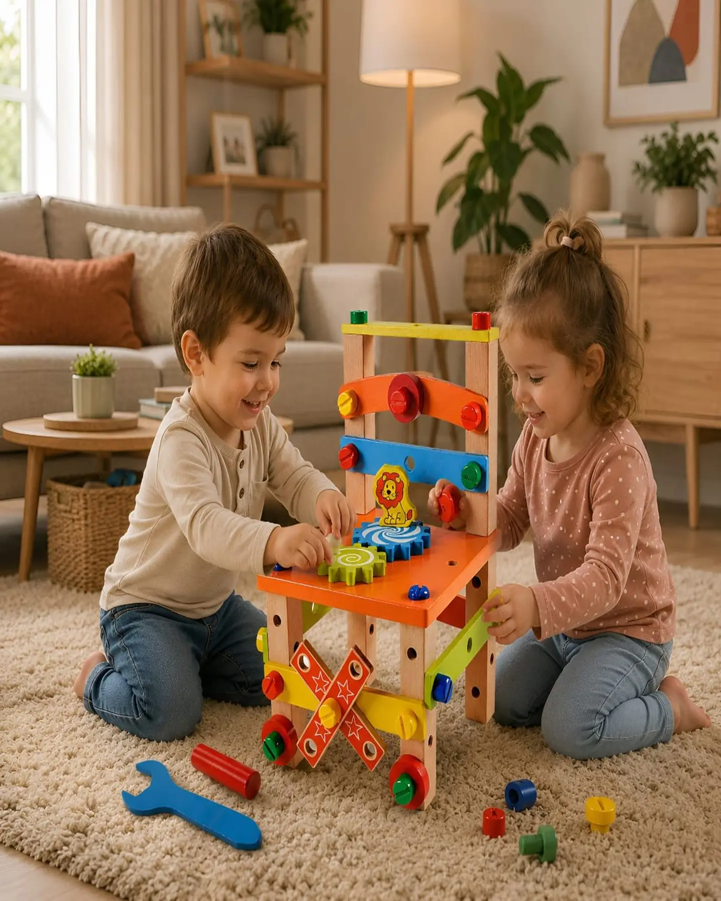 Silla de Actividades y Banco de Herramientas de Madera Montessori 2 en 1 3