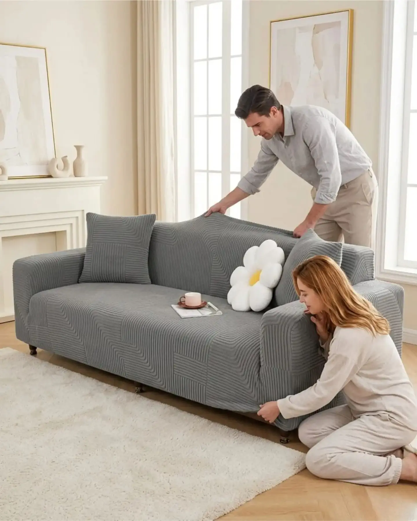 Funda De Sofa 2 Cuerpos Tela Polar Elastico Suave 1