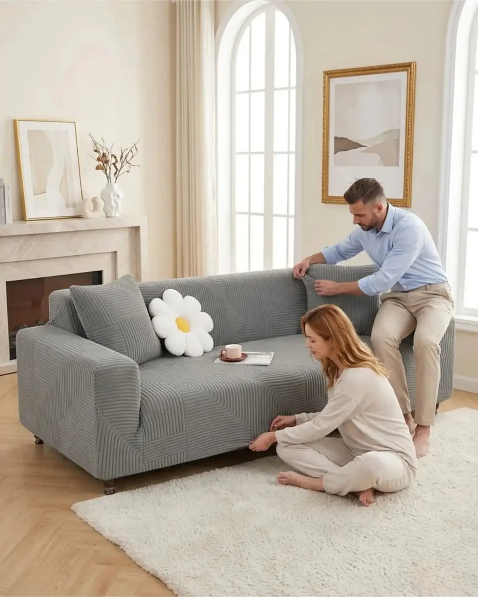 Funda De Sofa 3 Cuerpos Tela Polar Elastico Suave 4