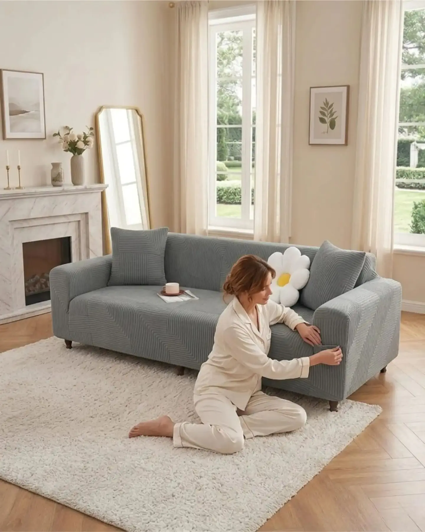 Funda De Sofa 3 Cuerpos Tela Polar Elastico Suave 5