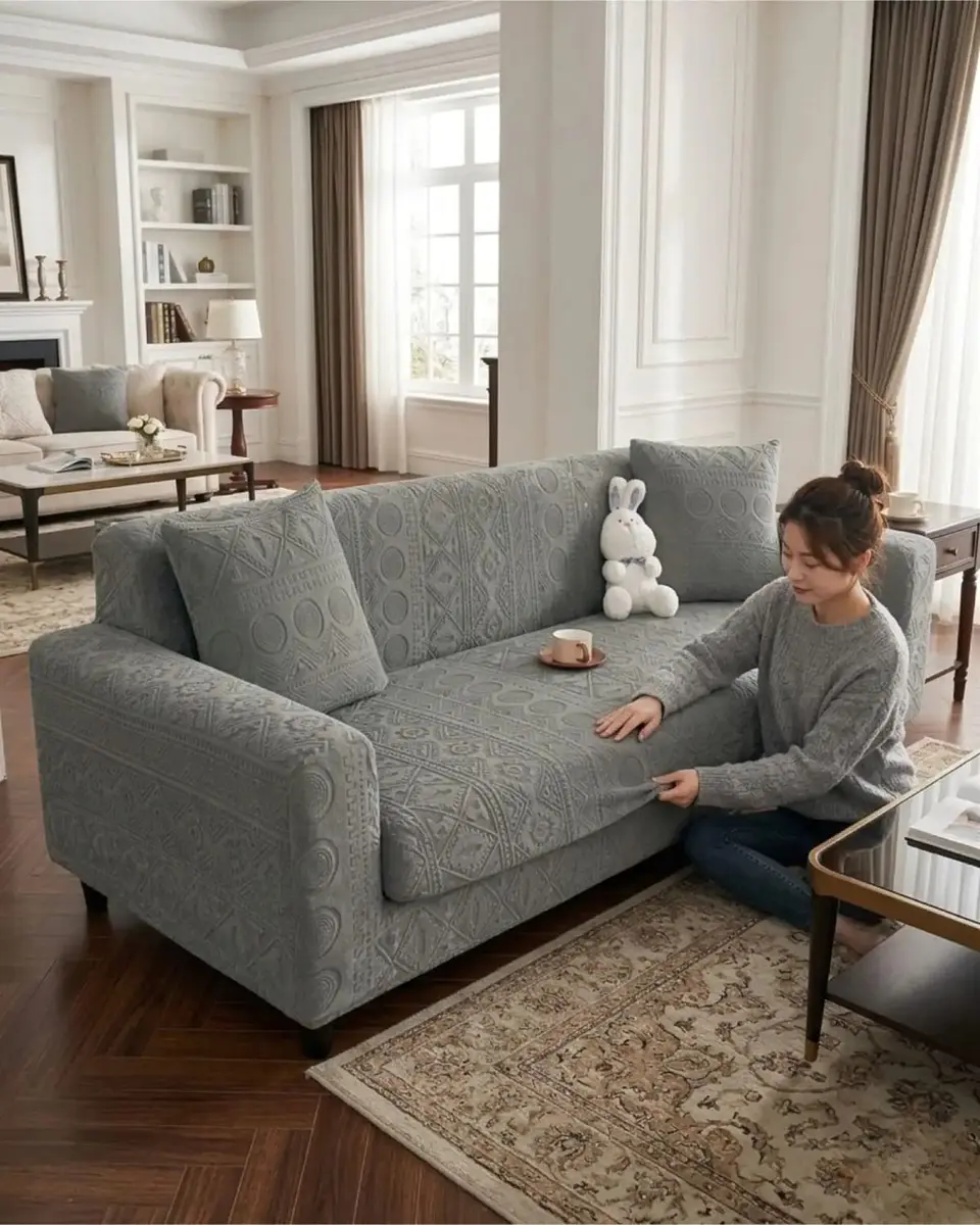 Funda De Sofa 4 Cuerpos Tela Polar Elastico Suave 1