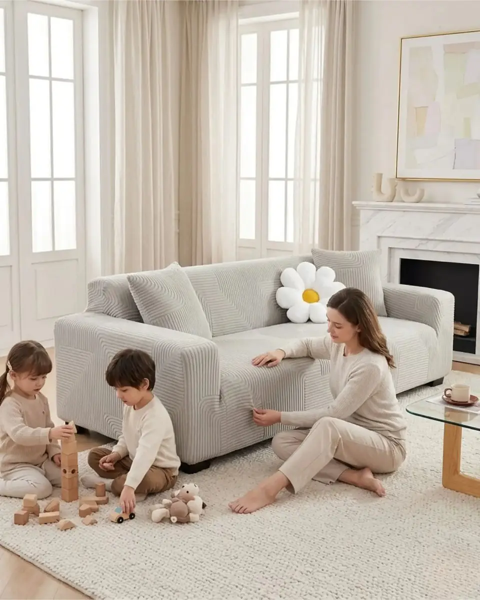 Funda De Sofa 4 Cuerpos Tela Polar Elastico Suave 3