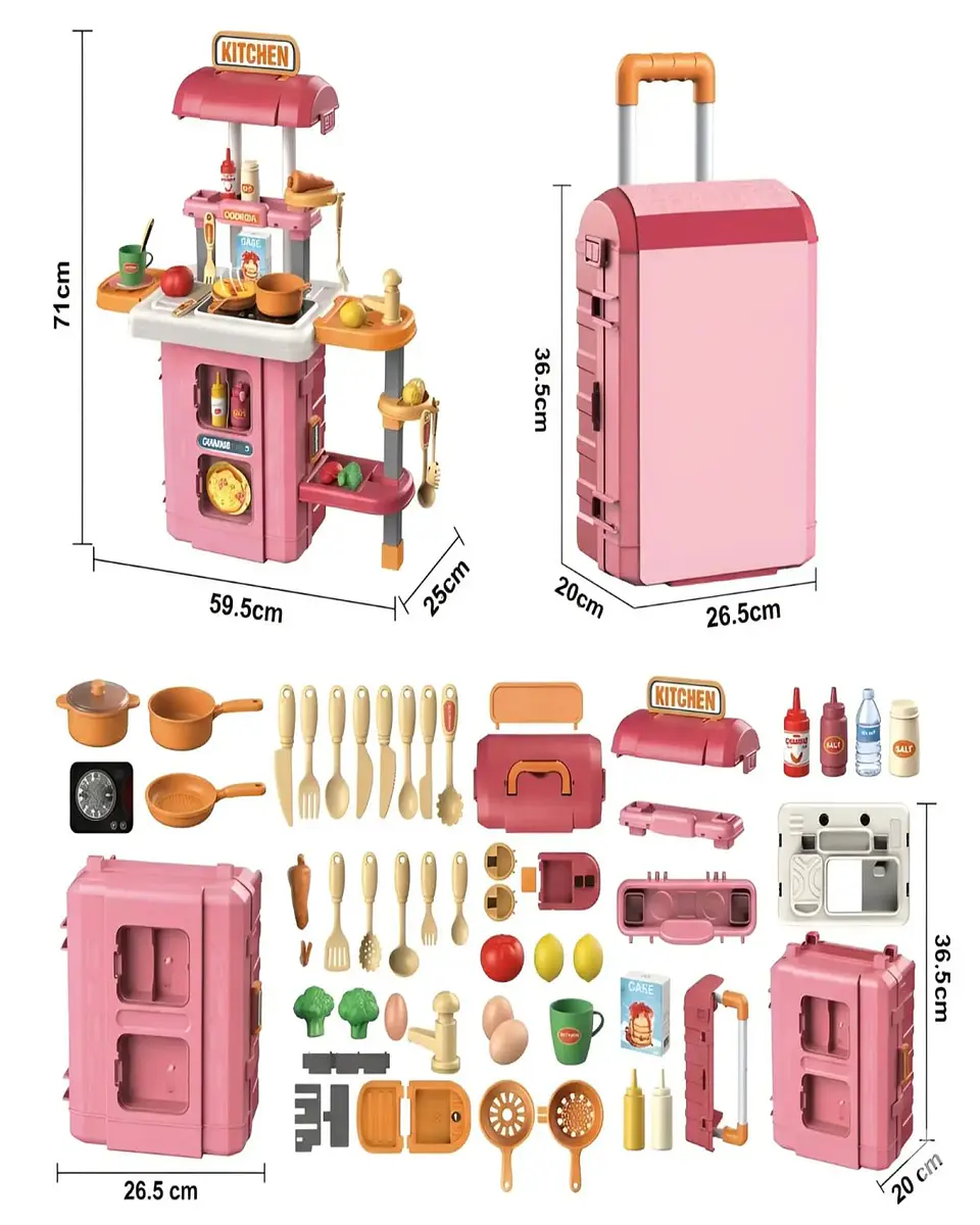 Set Cocina De Juguete 3 En 1 Mobile Kitchen Maleta Con Accesorios 7