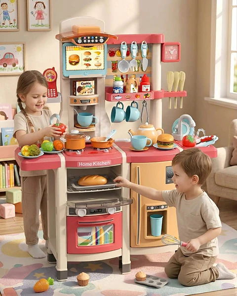 Cocina De Juguete Infantil Home Kitchen 66 Piezas Con Sonido Y Agua 100cm