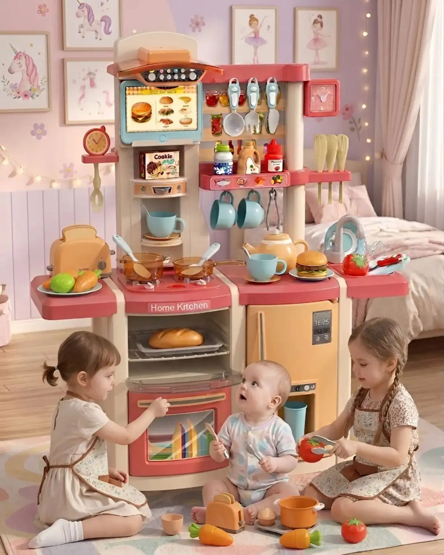 Cocina De Juguete Infantil Home Kitchen 66 Piezas Con Sonido Y Agua 100cm 5