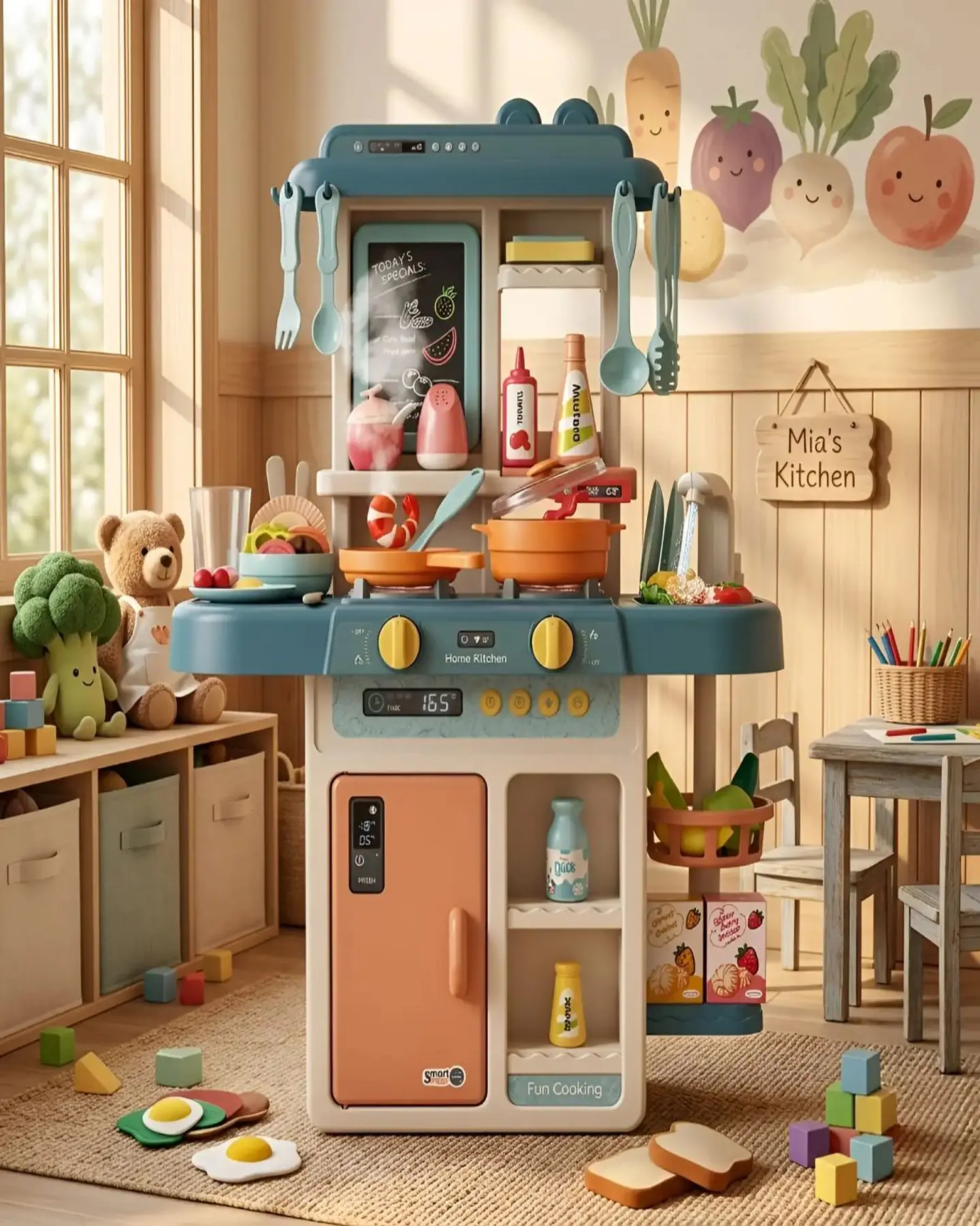 Cocina de Juguete Infantil 55 Piezas con Luz Sonido y Agua 63 cm Azul 1