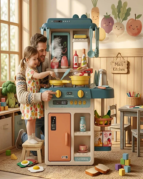 Cocina de Juguete Infantil 55 Piezas con Luz Sonido y Agua 63 cm Azul