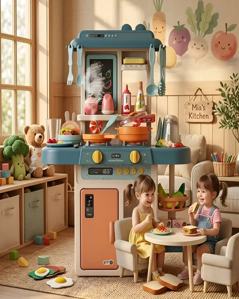 Cocina de Juguete Infantil 55 Piezas con Luz Sonido y Agua 63 cm Azul 4