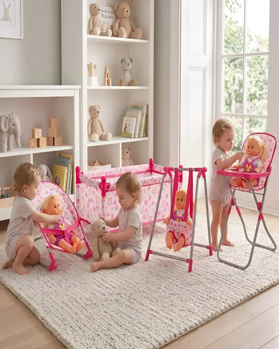 Set Muñecas 4 En 1 Cuna Silla Columpio Y Hamaca 3