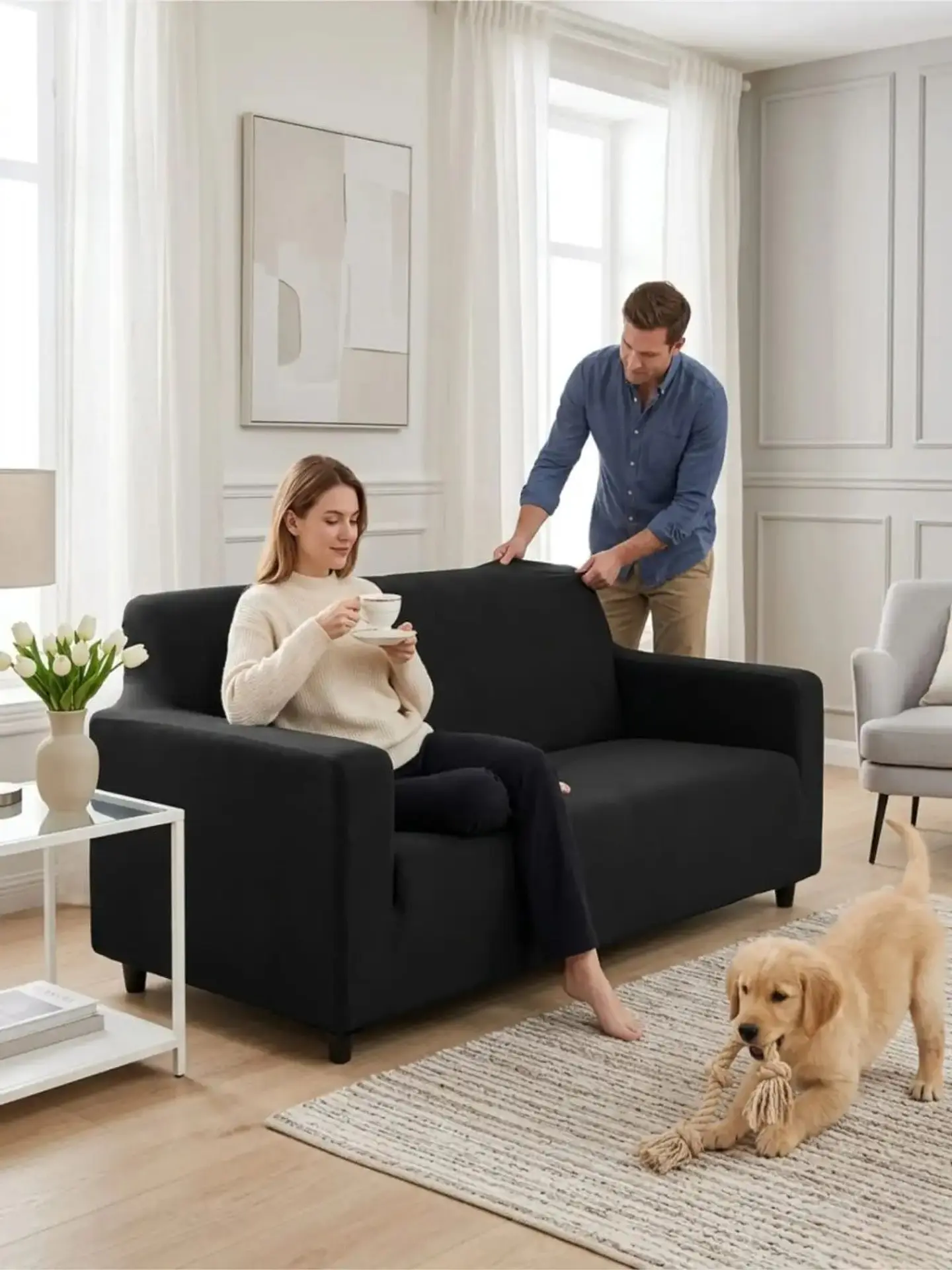 Funda De Sofá Elasticada Efecto Tapizado 360° - 3 Cuerpos 6