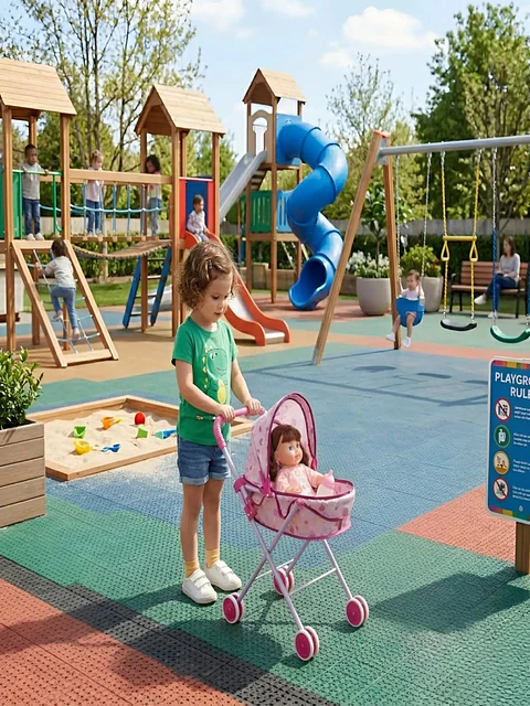 Set Muñeca Interactiva con Coche Moisés Plegable