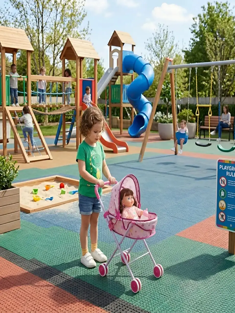 Set Muñeca Interactiva con Coche Moisés Plegable 2