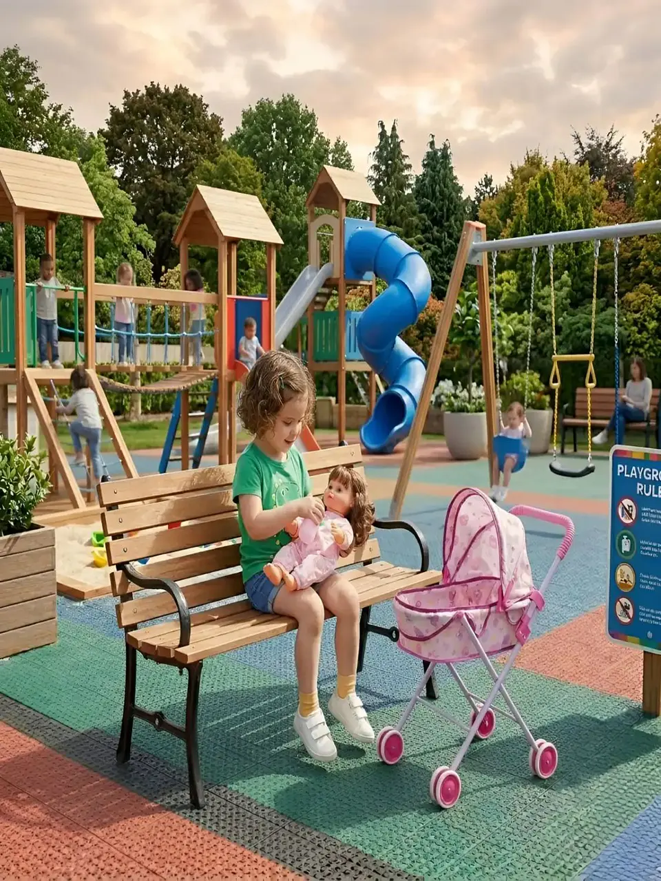 Set Muñeca Interactiva con Coche Moisés Plegable 4