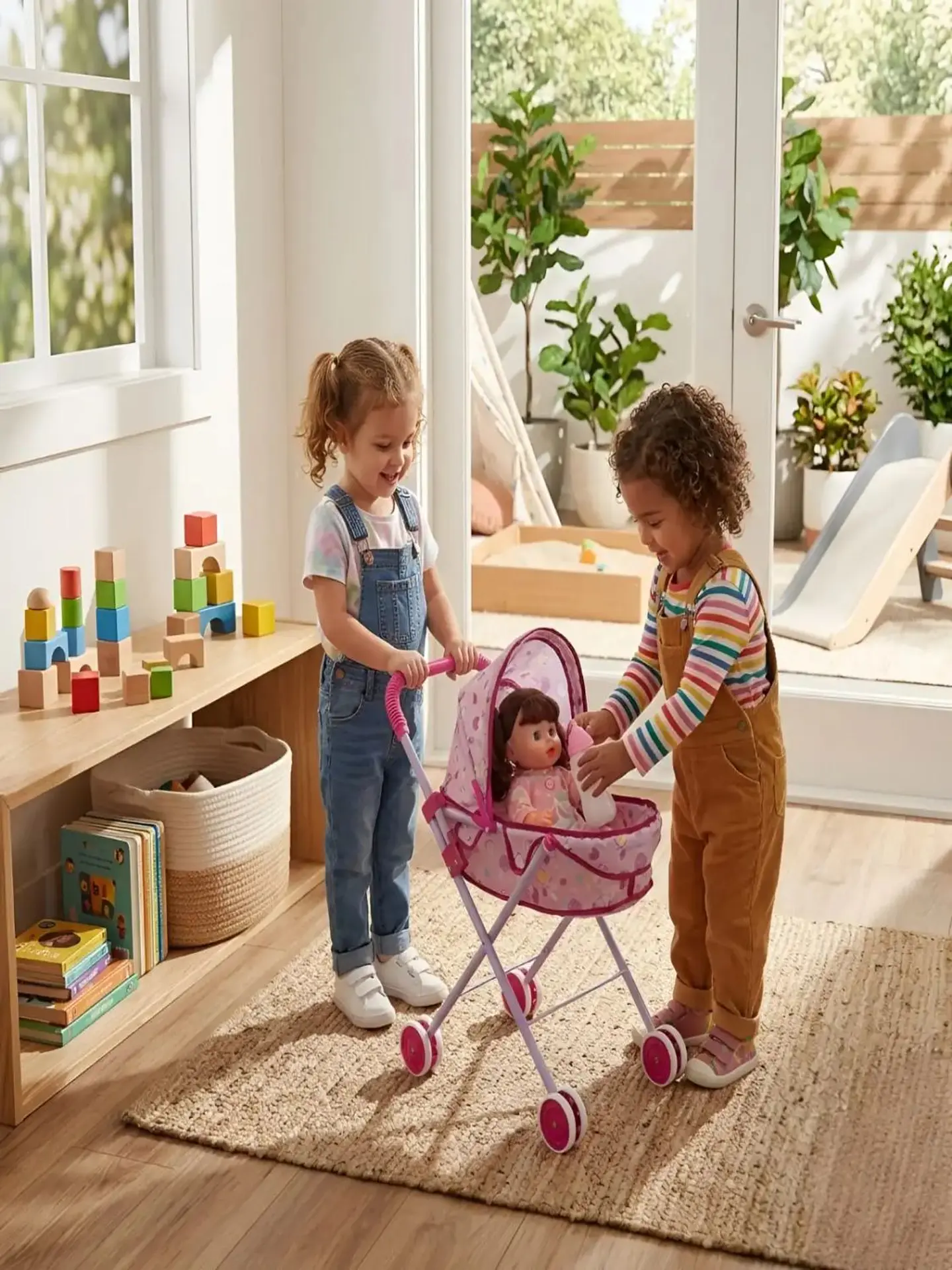 Set Muñeca Interactiva con Coche Moisés Plegable 5