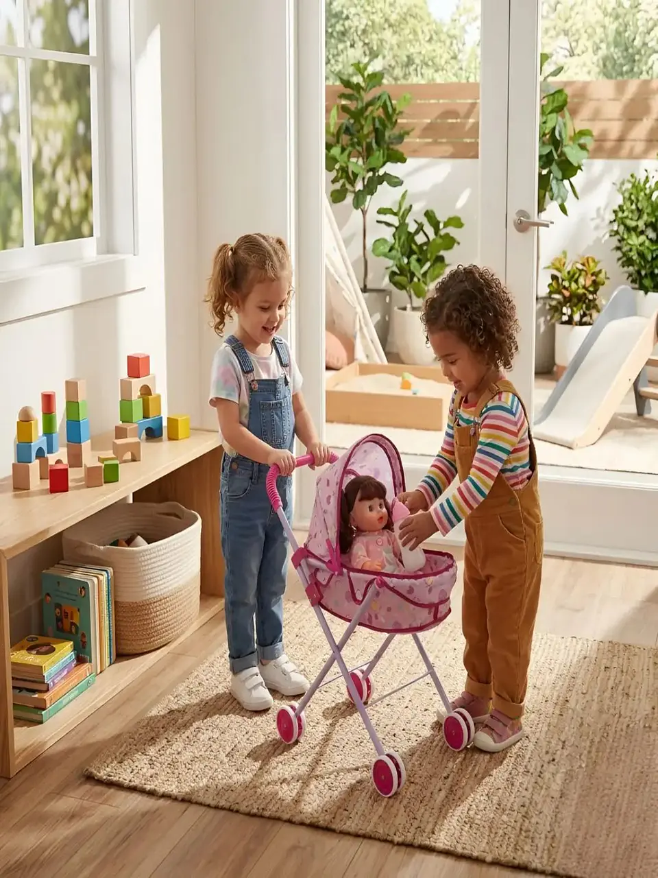 Set Muñeca Interactiva con Coche Moisés Plegable 5