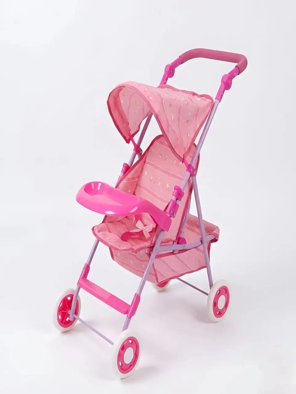 Coche de Juguete para Muñecas con Toldo Plegable y Bandeja Rosado Diseño Lineal 3