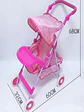Coche de Juguete para Muñecas con Toldo Plegable y Bandeja Rosado Diseño Lineal - Miniatura 7