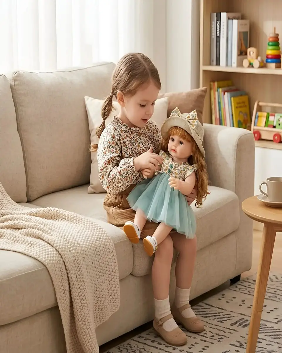 Muñeca Baby Realista 55cm - Vestido Floral y Sombrero 3