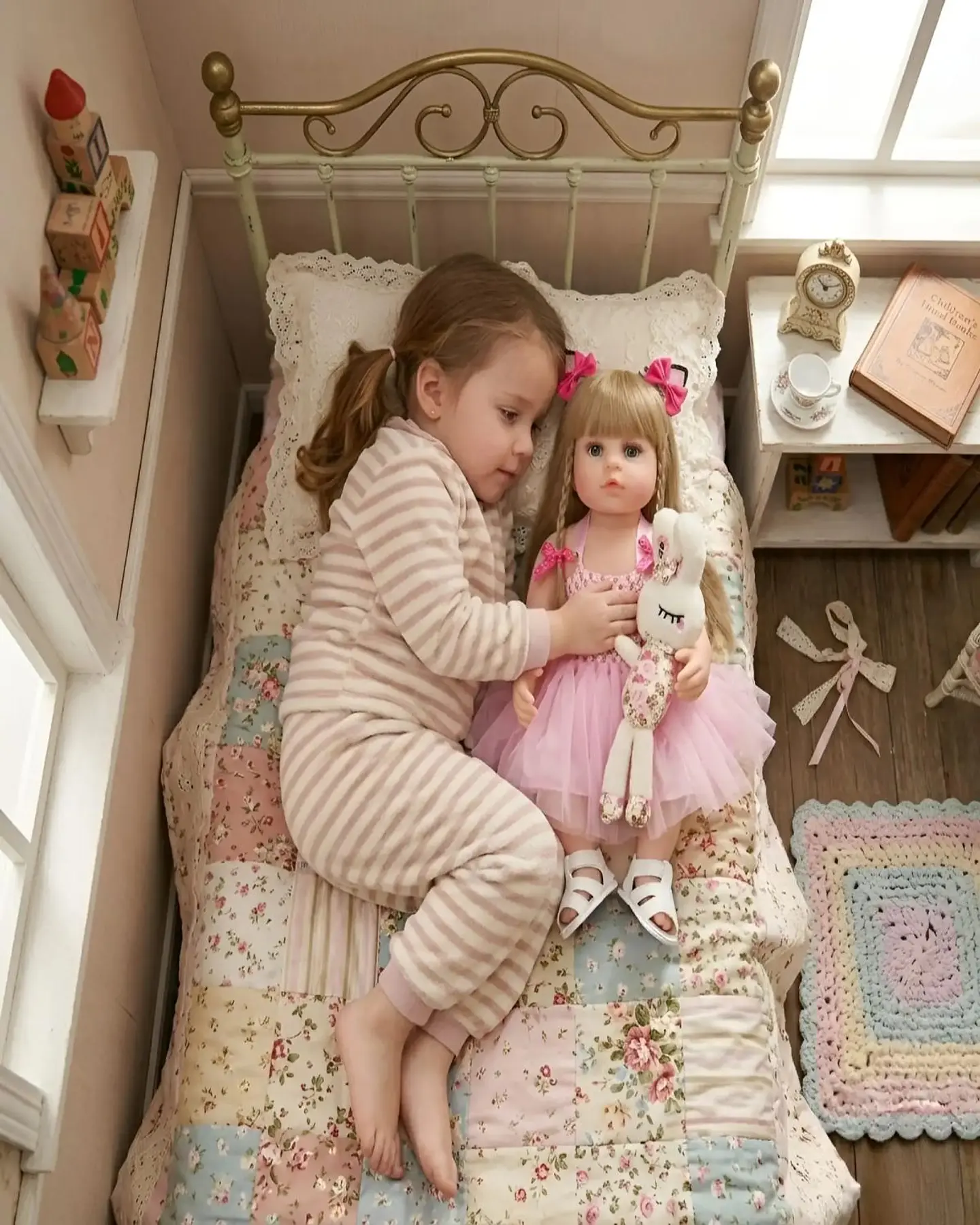 Muñeca Reborn Realista con Accesorios y Peluche de Conejo 2