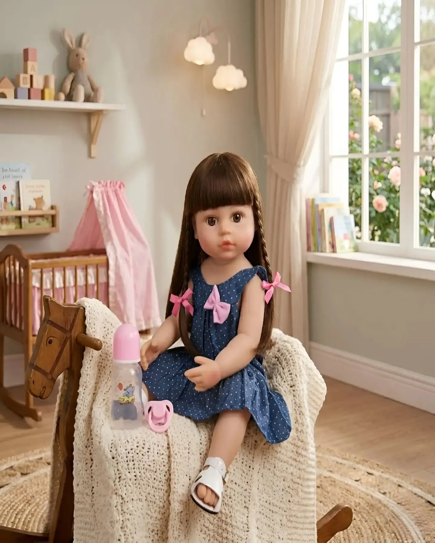 Muñeca Reborn Realista con Accesorios - Vestido Azul y Trenzas 1