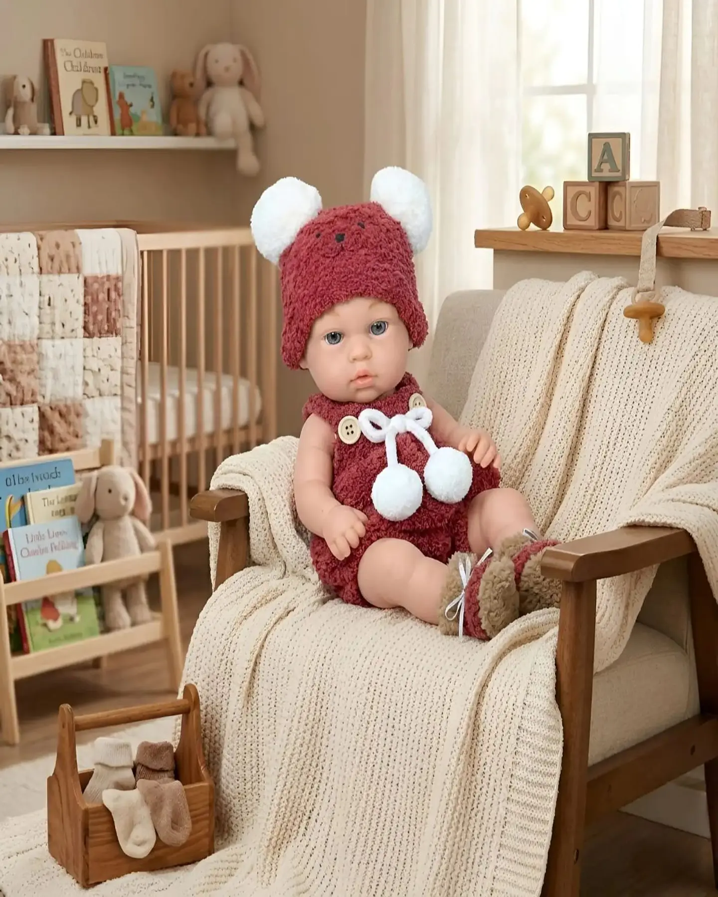 Muñeca Baby So Lovely Realista con Ropa de Peluche Azul 31 cm 5